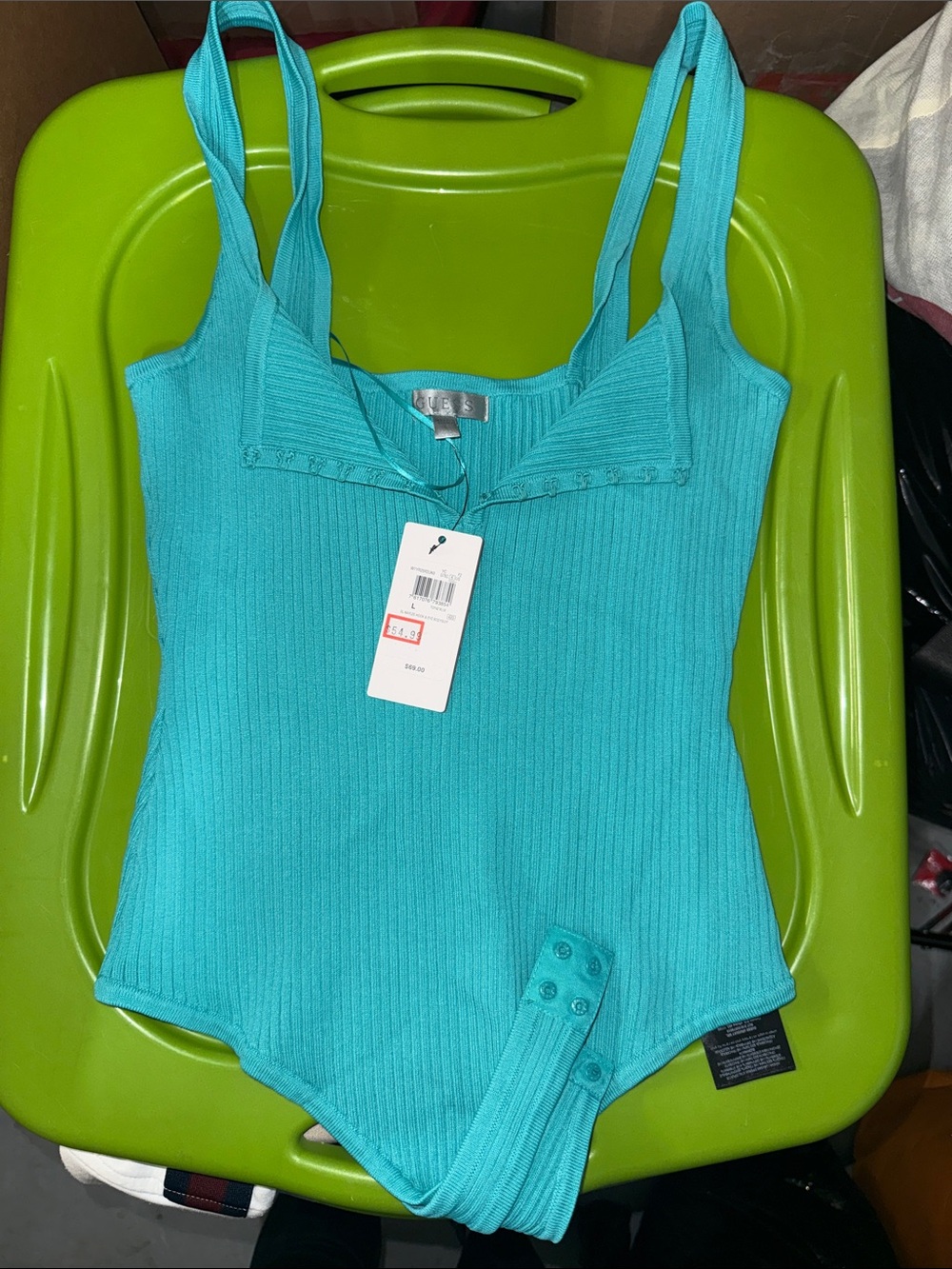 Guess by Marciano Turquoise Ribbed Bodysuit